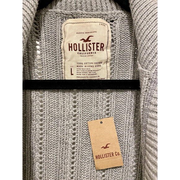 Y2K Style NWT Hollister Cable Knit 3/4 Length Sleeve Grey Cardigan Size Large - Picture 5 of 9